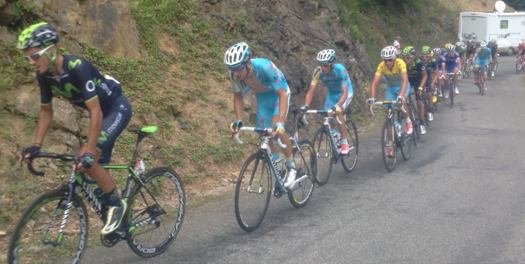 The second group on the road containing Nibali, Valverde, Peroud, Pinot and the other top ten contenders on the climb of the Port de Bales.